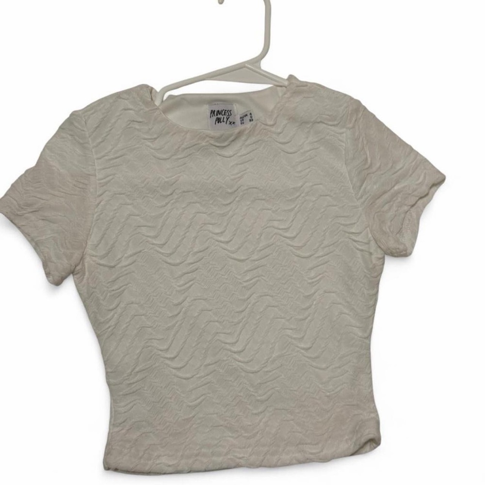 Princess Polly Cream Wave-Text Short Sleeve Tee